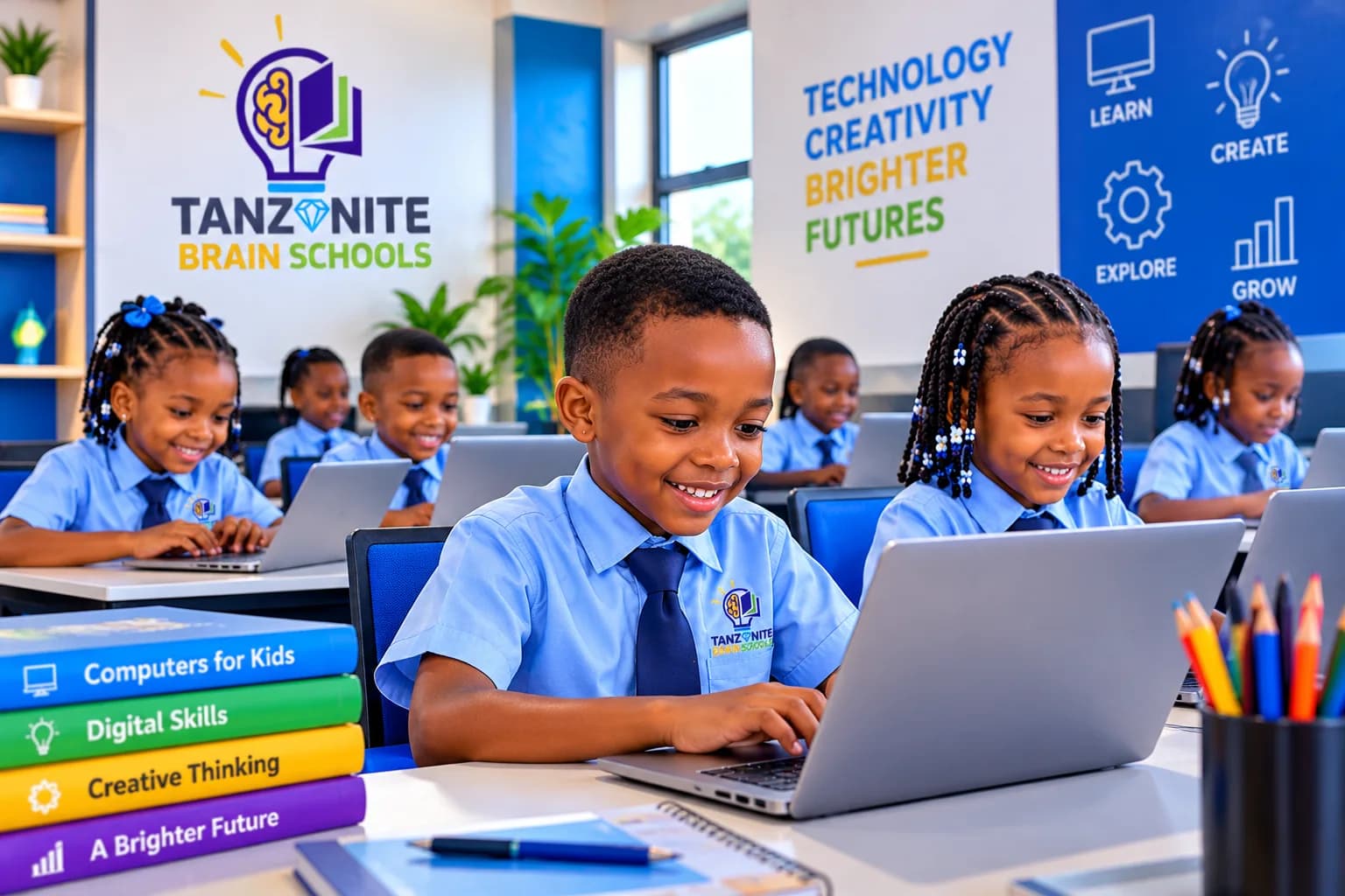A pupil using a laptop during an ICT lesson