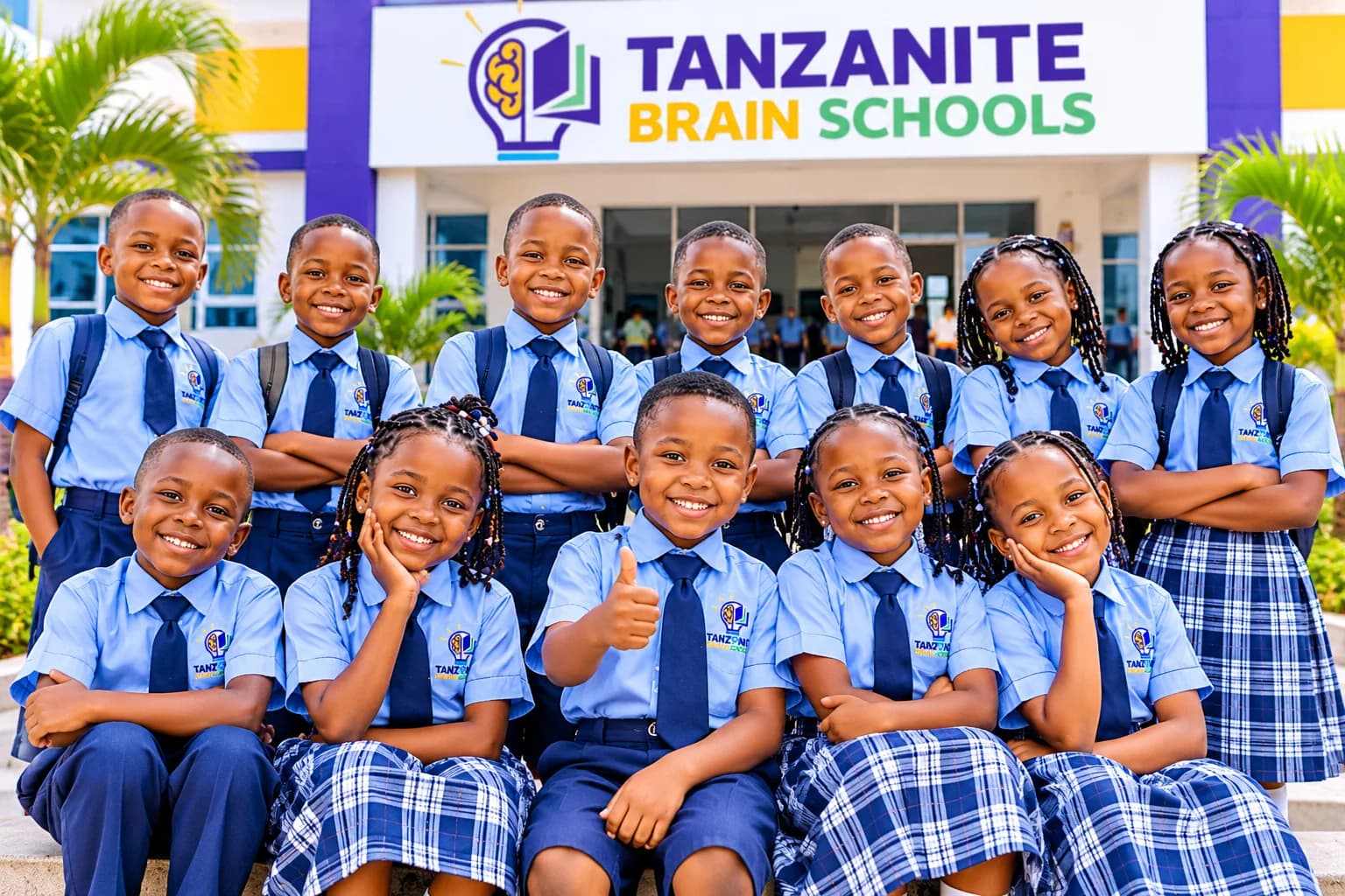 A group of pupils together outside the school